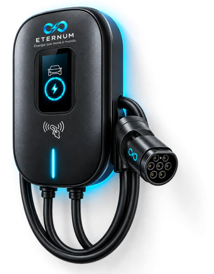Carregador de parede ETERNUM com tela, leitor de cartão e cabo com conector Tipo 2